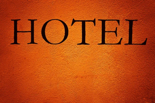 Skriv Lyxhotell Detalj Hotell Hotel Sign Byggnad Vägg Gul Ton — Stockfoto