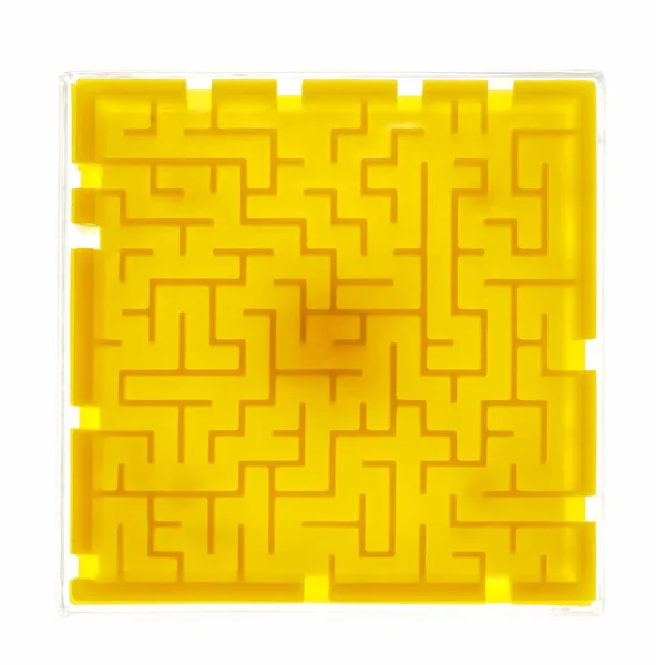 玻璃下的黄色塑料迷宫 黄色的迷宫 近视图像 — 图库照片
