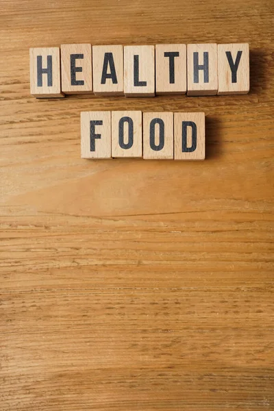Cibo Sano Parole Sui Blocchi Legno Concetto Nutrizionale Alimentare Sano — Foto Stock