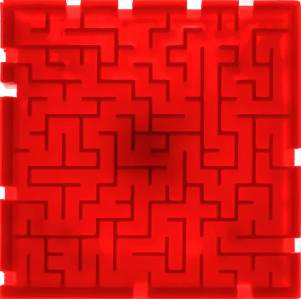 Piros Műanyag Labirintus Üveg Alatt Vörös Labirintus Közeli Kép — Stock Fotó