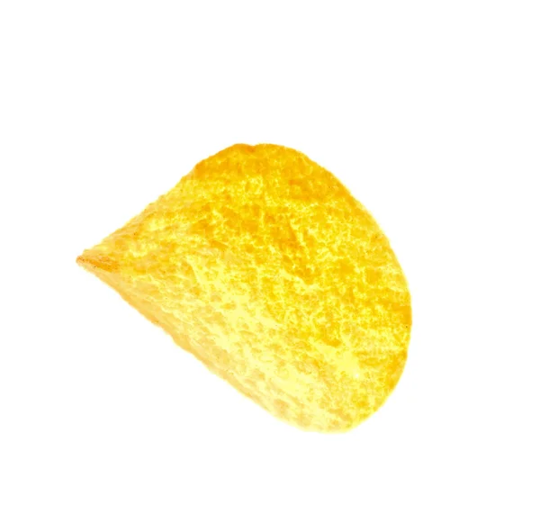 Aardappel Chip Close Geïsoleerd Een Witte Achtergrond Heerlijk Een Aardappel — Stockfoto