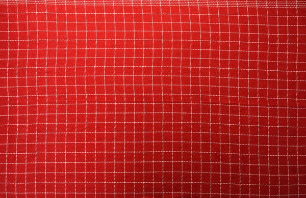 テーブルクロス用のコットン生地 線の垂直な交差を持つ白と赤の小さな細胞 要旨赤白縞リネン生地背景 — ストック写真