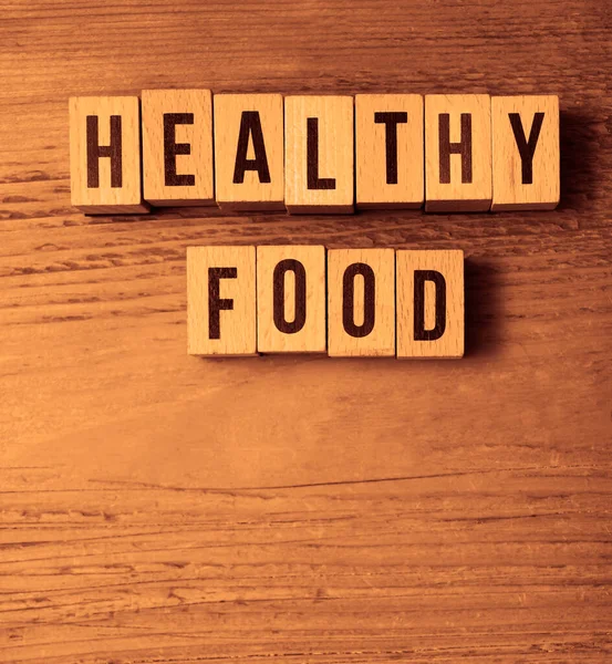 Healthy Food Words Wooden Blocks Healthy Unhealthy Food Nutrition Concept — Stock Photo, Image