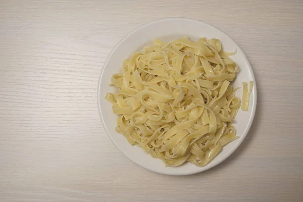 Pasta Efter Kokning Spaghetti Pasta Vit Skål För Matlagning Trä — Stockfoto