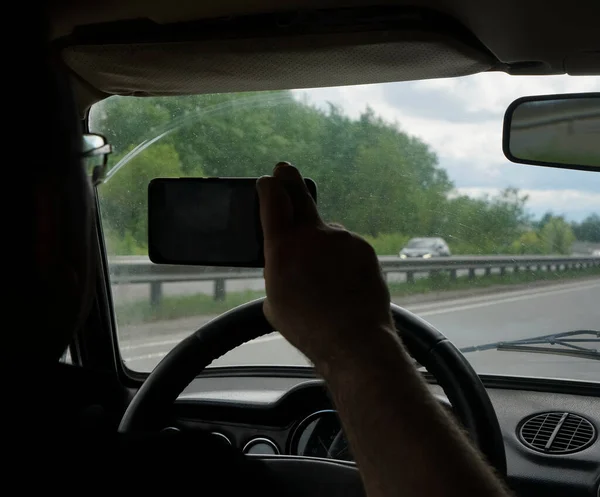 Silhouet Van Man Hand Met Mobiele Telefoon Een Foto Video — Stockfoto