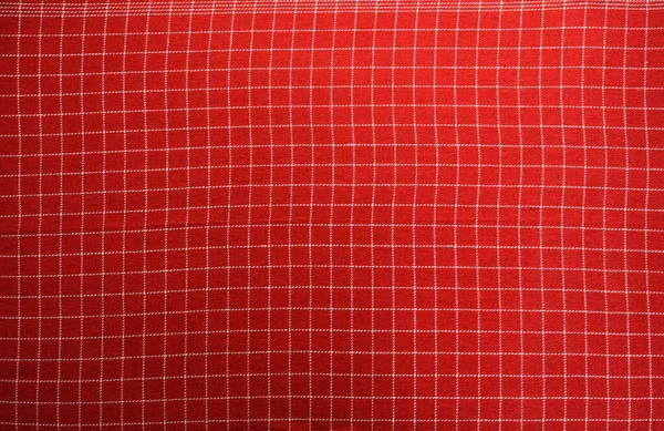 桌布用棉织物 白色和红色的小细胞 具有直线的垂直交点 摘要红白色条纹亚麻织物背景 — 图库照片