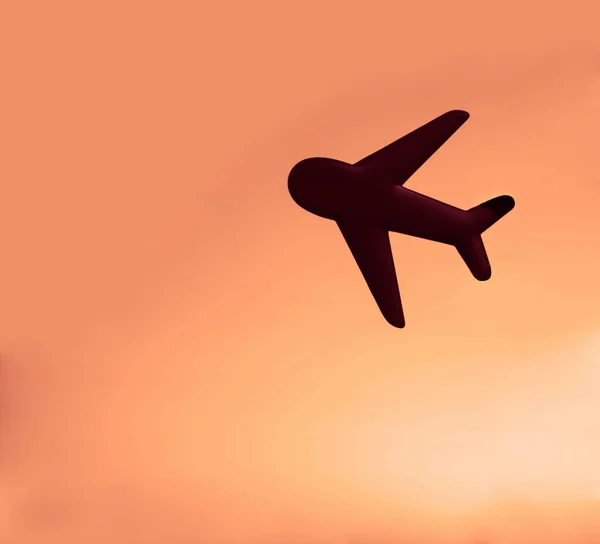 Avião Voa Fundo Céu Por Sol Avião Brinquedo Símbolo Viagem — Fotografia de Stock