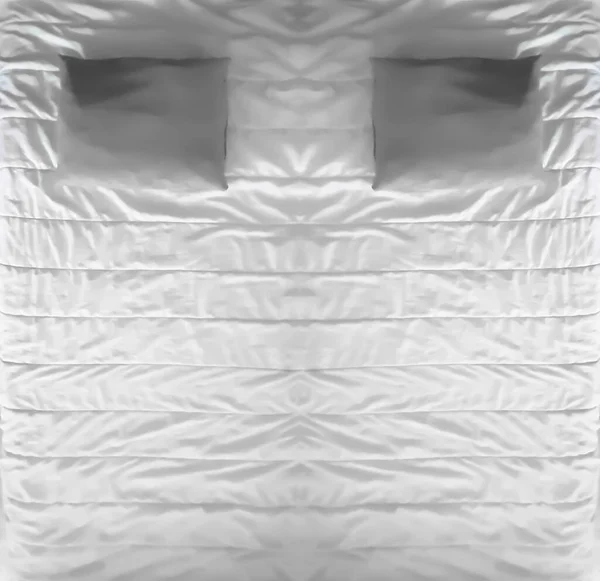 Розмиті Зображення Дві Білі Подушки Шовковому Аркуші Розслабитися Фон Спальні — стокове фото