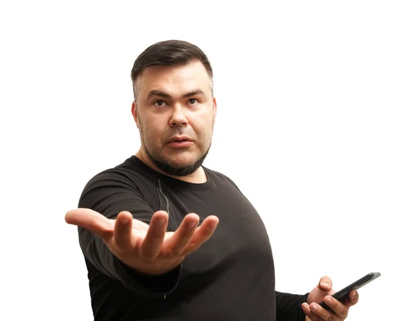 Young Bearded Man Giving Empty Hand Isolated White Background Man — Stock Photo, Image