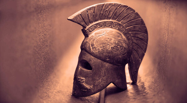 helmet of ancient greek warrior. Roman Legionar. 
