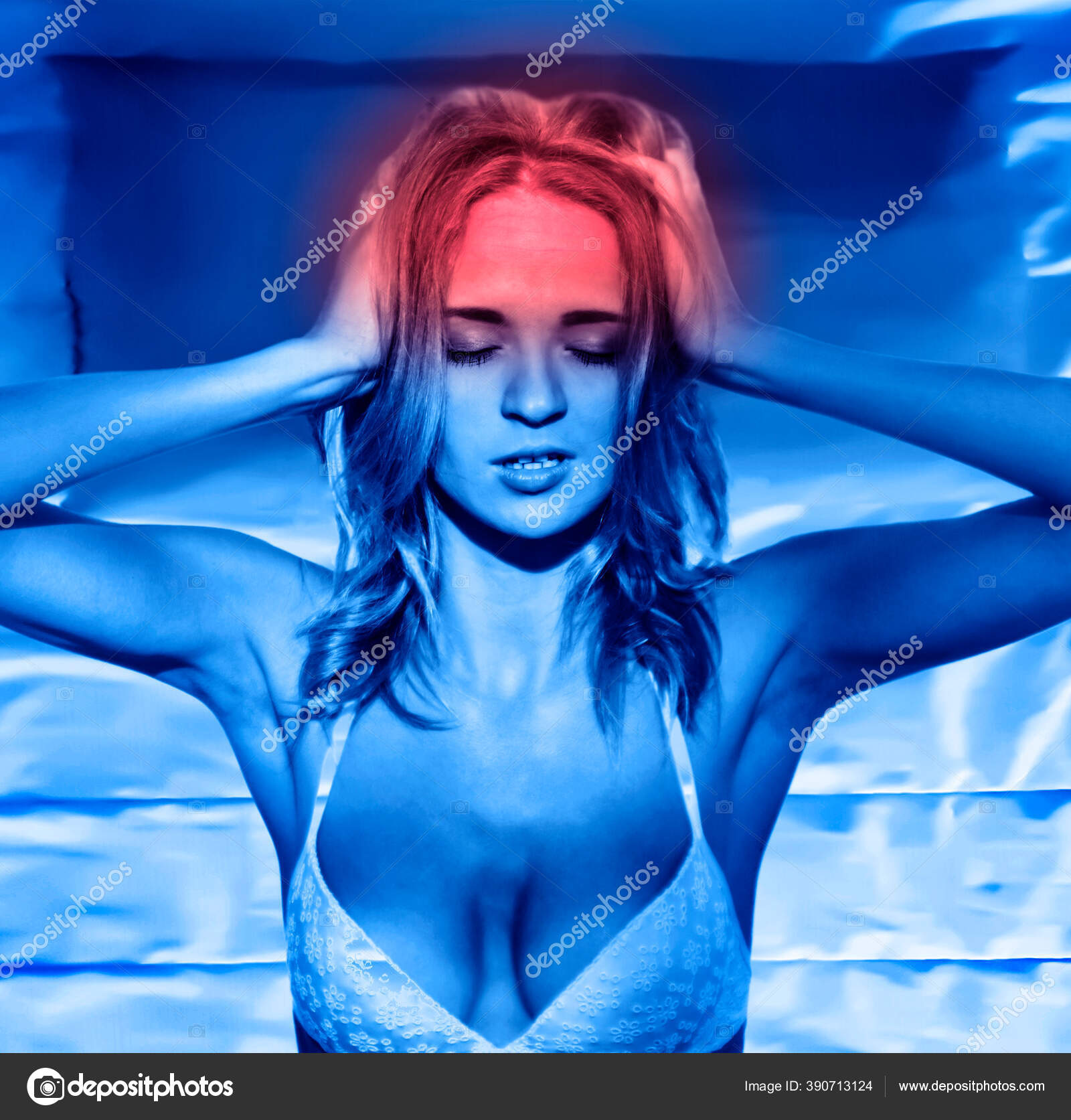beautiful-woman-lying-bed-covering-her-ears-hands-noise-insomnia-stock
