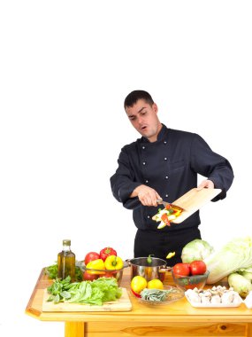 Restoranda sebze pişiren genç aşçının portresi, fotokopi odası.. 