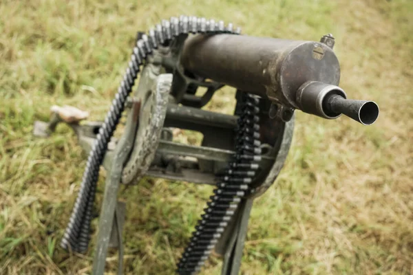 Ametralladora Pie Sobre Hierba Verde Céntrate Barril Era Primera Guerra — Foto de Stock