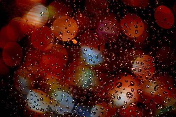 Zamknij Makro Widok Kropli Wody Deszczowej Szklane Okno Rozmyte Tło — Zdjęcie stockowe