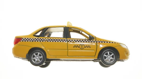 Jouet Jaune Modèle Voiture Taxi Isolé Sur Fond Blanc Voiture — Photo