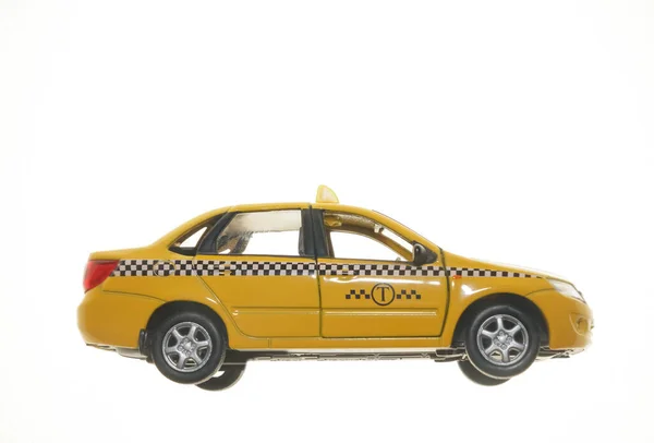Toy Yellow Taxi Car Model Isolated White Background Yellow Taxi — Stock Photo, Image