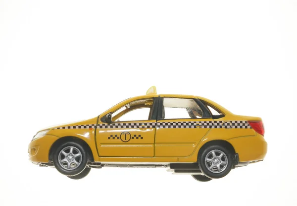 Spielzeug Gelbes Taxiauto Modell Isoliert Auf Weißem Hintergrund Gelber Taxiwagen — Stockfoto
