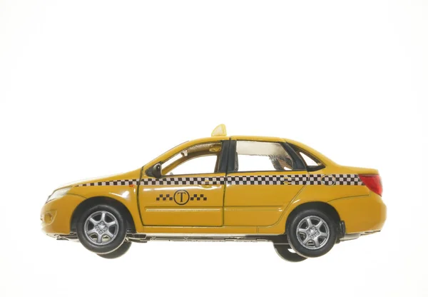 Spielzeug Gelbes Taxiauto Modell Isoliert Auf Weißem Hintergrund Gelber Taxiwagen — Stockfoto