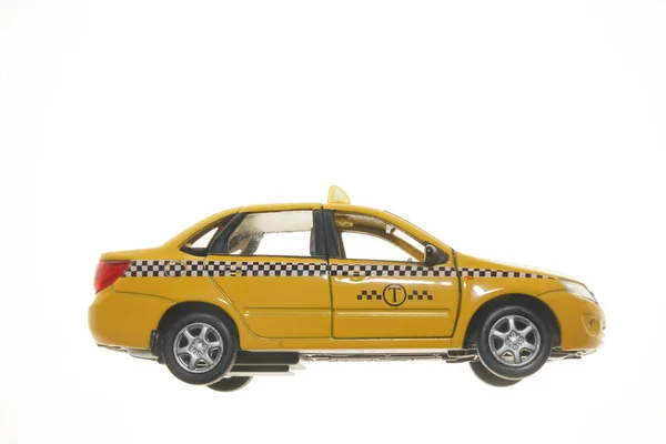 Игрушка Модель Желтого Такси Изолированы Белом Фоне Желтая Машина Такси — стоковое фото