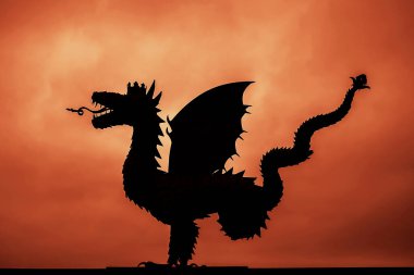 Gökyüzü arka planında ejderha silueti. Kazan, Rusya.