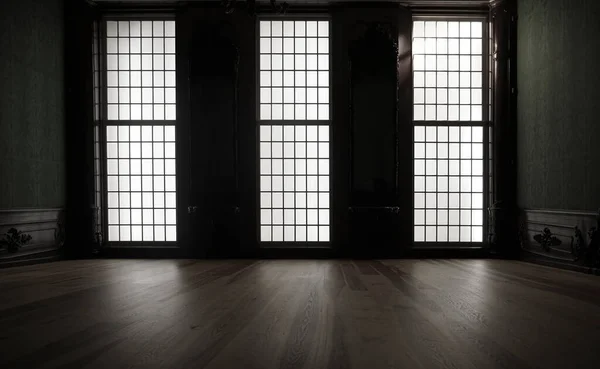 Three Window Frames Wall Dusk Sunlight Evening Light Window Empty — Stock Photo, Image