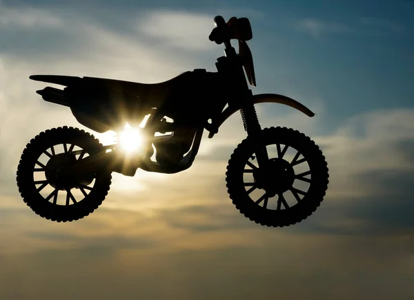 Silhouette Von Cross Enduro Motorrad Springt Den Himmel Mit Sonnenuntergang — Stockfoto