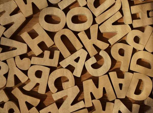 Fundo Diferentes Letras Madeira Letras Fundo Voltar Ideia Escola — Fotografia de Stock