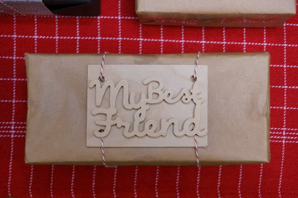 Vintage handmade gift box with words -  my Best friend. brown craft paper.