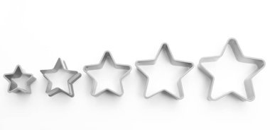 Yemek pişirmek için plastik form, beş renkli yıldız şekli. beyaz arkaplanda izole