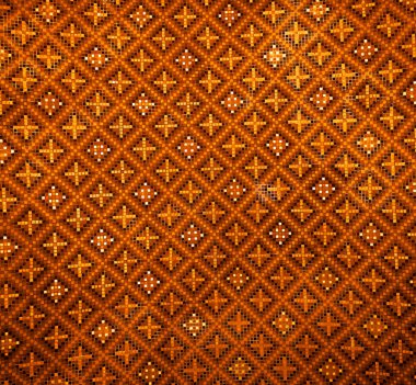 Majolika ve simetrik seramik fayansların detaylı görüntüsü. Turuncu tonlarda seramik. Farsça doku.