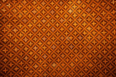 Majolika ve simetrik seramik fayansların detaylı görüntüsü. Turuncu tonlarda seramik. Farsça doku.