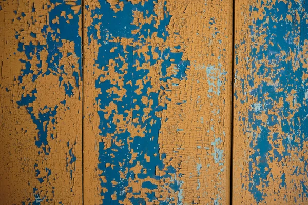 Gul Blå Peeling Färg Konsistens Träyta Täckt Med Flera Lager — Stockfoto