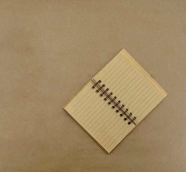 Brown Note Pad Wooden Frame Top View Empty Blank Craft — Stock Photo, Image