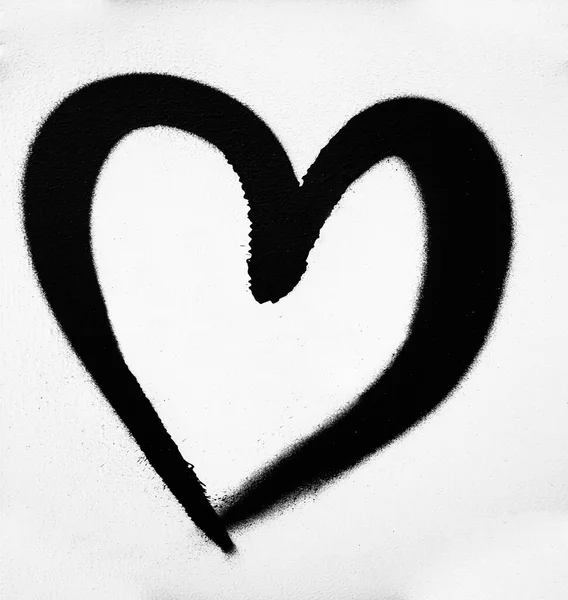 Black Heart White Wall Background Dark Heart Painted Gray Wal — Stock Photo, Image