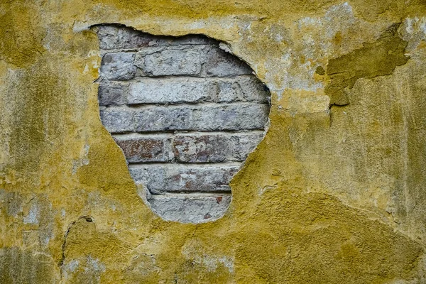 Stary Żółty Tynk Ścianie Czerwonej Cegły Tło Rocznika — Zdjęcie stockowe