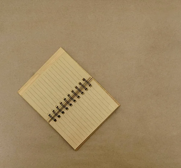 Brown Note Pad Wooden Frame Top View Empty Blank Craft — Stock Photo, Image