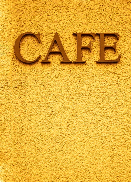 Silver Letters Word Cafe Yellow Textured Wall — Stock Photo, Image