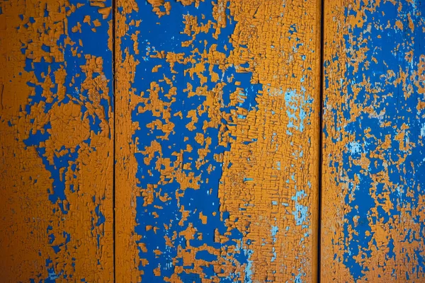 Textura Pintura Pelada Amarilla Azul Una Superficie Madera Cubierta Con — Foto de Stock