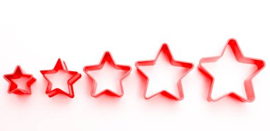 Yemek pişirmek için plastik form, beş renkli yıldız şekli. beyaz arkaplanda izole