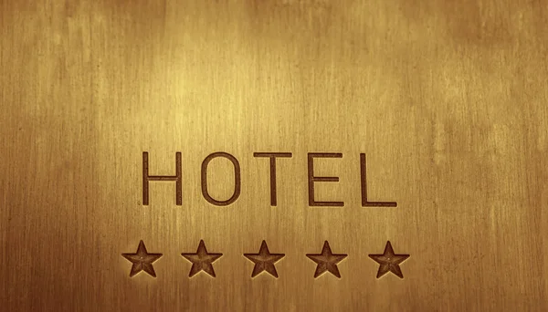 Hotel Вывеска Пятью Звездочной Металлической Табличкой Рядом Входной Дверью Золотых — стоковое фото