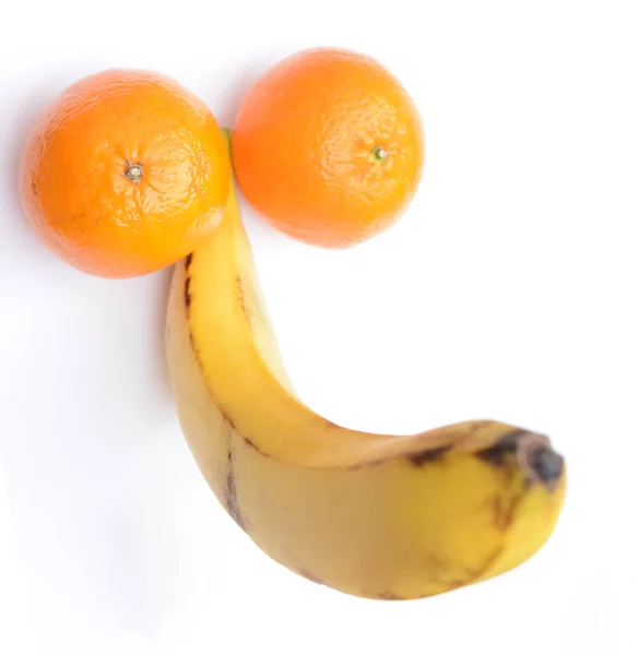 Flat Lay Ripe Banana Two Fresh Mandarines Represent Penis Concept — Foto de Stock