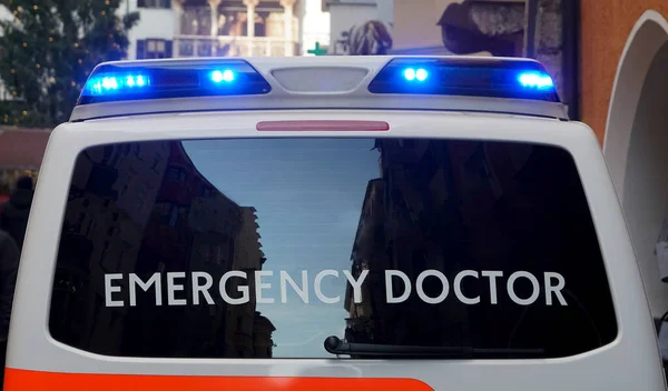 Ambulance car back view.emergency doctor. Innsbruck, Austria.