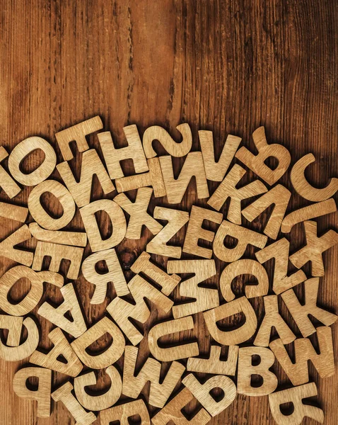 Letras Del Alfabeto Madera Aisladas Sobre Fondo Madera Muchas Cartas — Foto de Stock