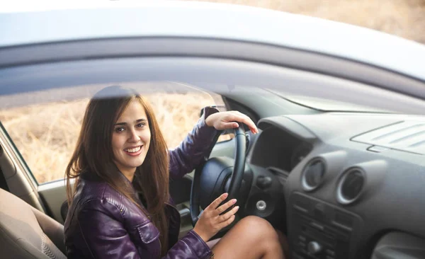 Happy Young Woman Car — Stock Photo, Image