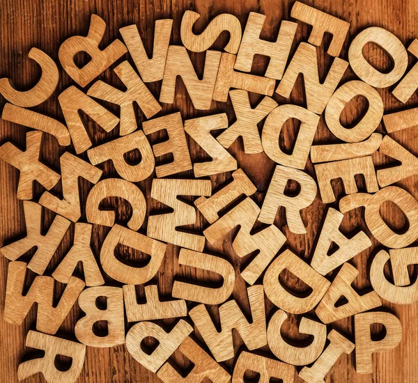 Letras Del Alfabeto Madera Aisladas Sobre Fondo Madera Muchas Cartas — Foto de Stock