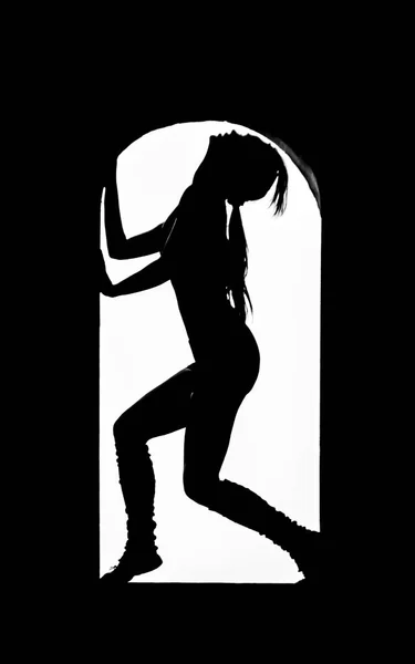 Silhouette Young Dancer Window Frame — Stock Photo, Image