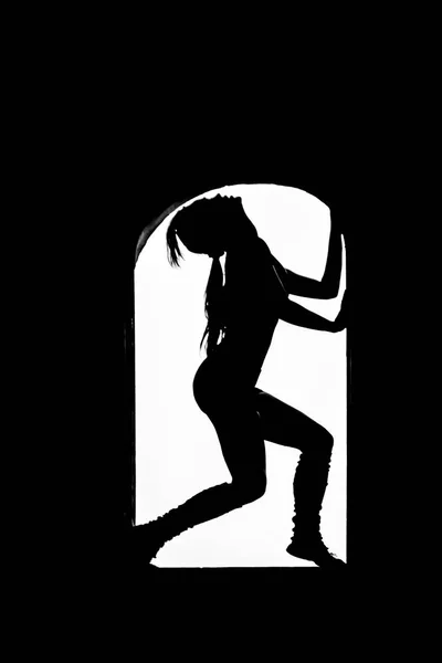 Silhouette Jeune Danseuse Dans Cadre Fenêtre — Photo