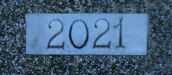 Texto Com Número Ano 2021 Sobre Fundo Pedra Feliz Ano — Fotografia de Stock