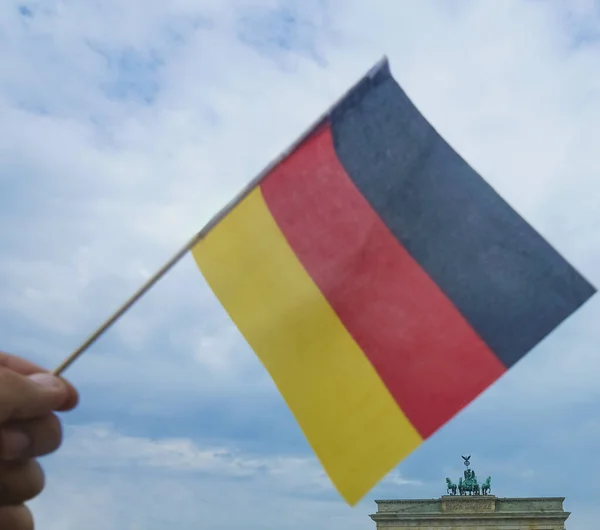 Brandenburg Gate German Flag Berlin Germany — Stock Photo, Image
