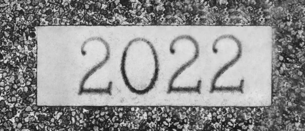 Texto Con Número Del Año 2022 Sobre Fondo Piedra Feliz — Foto de Stock